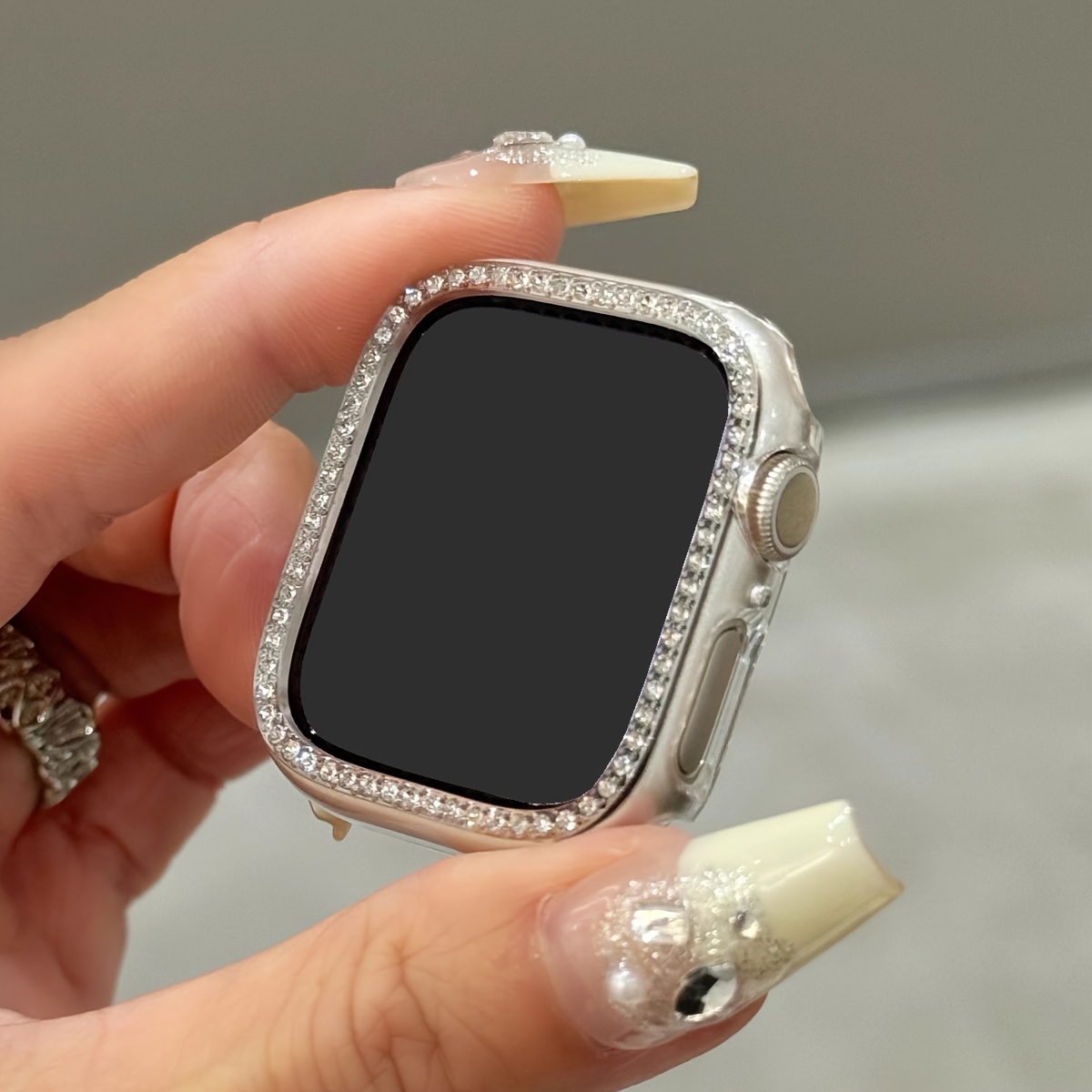 TEMU Bling Cover Crystal Rhinestone Bumper Protective Case, 1pc Hard Pc Ultra Hollow Out Watch Case, Compatible With Watch 38/40/41/42/44/45/46/49mm,