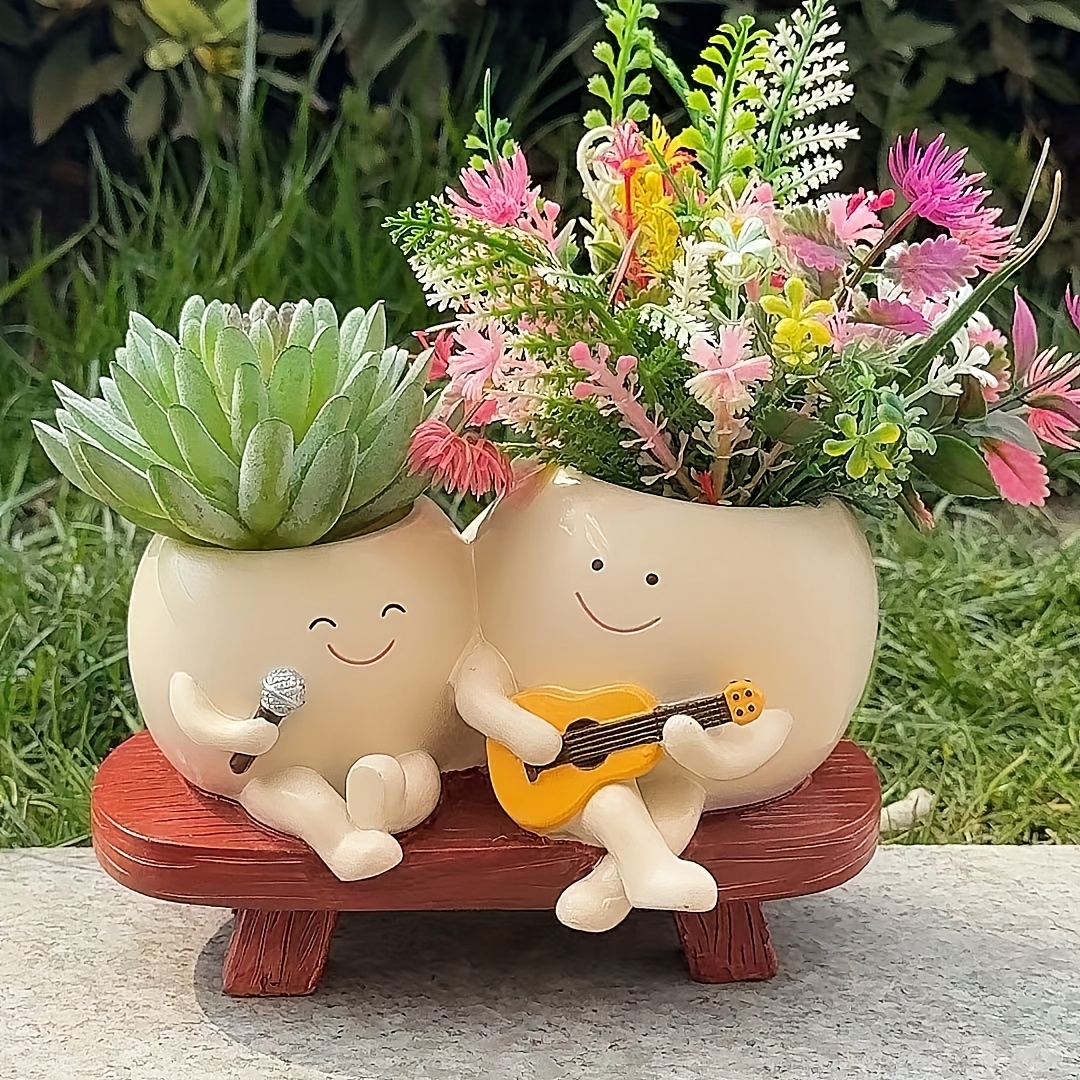 New Double Swing Guitar Succulent Flower Pot Craft Ornament Balcony Gardening Resin Planter