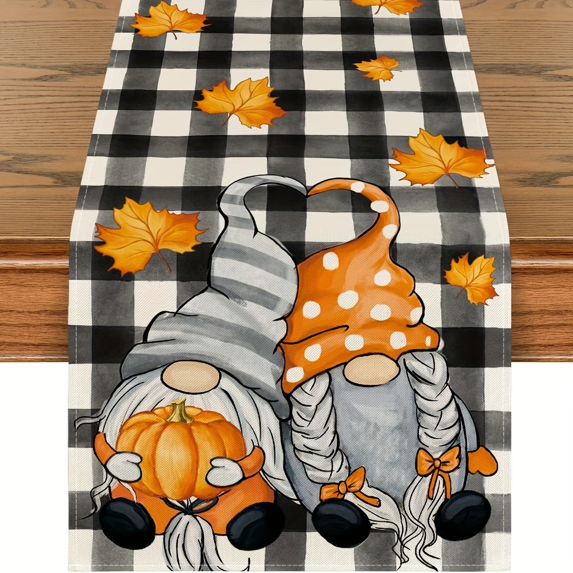 1pc, Pumpkin Gnome Maple Leaf Fall Table Runner, Autumn Kitchen Dining Table Decoration For Outdoor Home Party Decor13 X 36, 13 X 48, 13 X 72, 13 X 90, 13 X 108