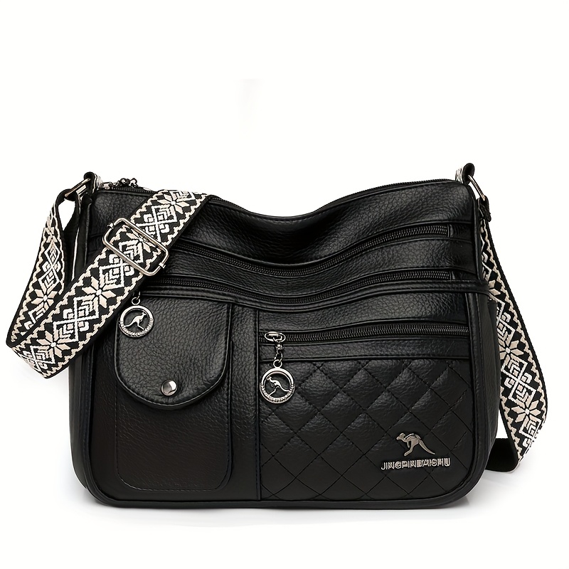 Image of Taole Women's Bohemian Vintage Shoulder Bag - Adjustable Strap & Zipper Closure, Solid Tote Suitable For Daily Use, Casual,, Gift, Handbag For, Travel, Office