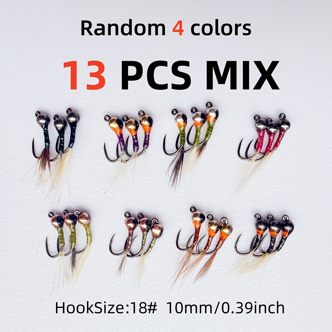 TEMU Nymph con Cabeza de Cuentas de Tungsteno de Color Mezclado Aleatorio, Señuelo de Pesca con Gancho de Acero de Carbono 18#, Moscas Húmedas