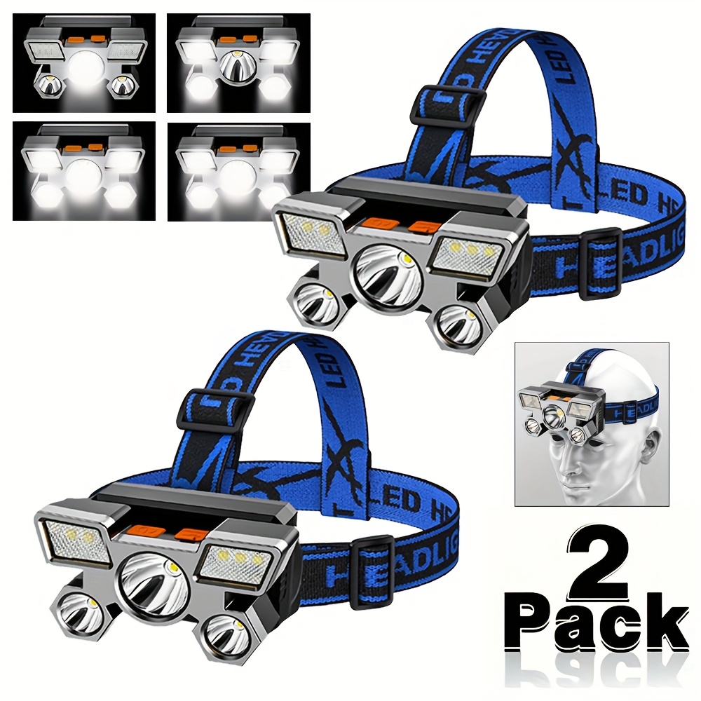 TEMU 2pcs Portable 5led Outdoor Headlamps, Built-in Batteries, Usb Rechargeable, Suitable For Travel, Camping, Fishing, Hunting Portable Work Light