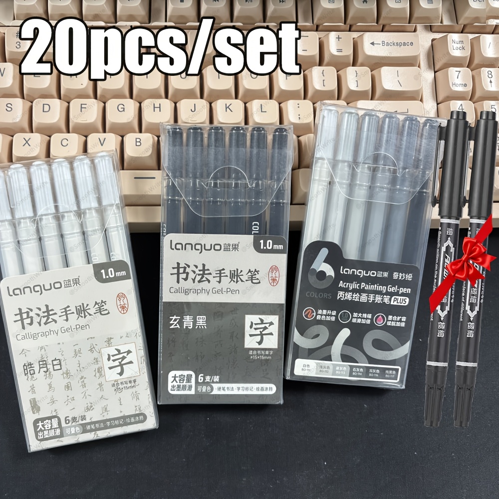 TEMU LANGUO Ensemble de 18 stylos gel colorés PLUS et 2 stylos à double pointe : Dessin, signature, graffiti, décoration de cartes de vœux, stylos