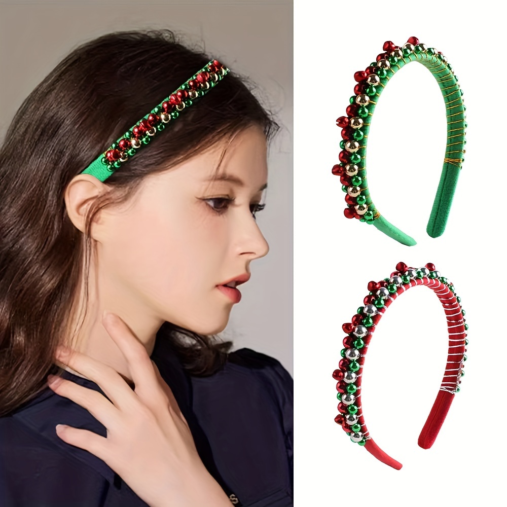 

1pc European And American Christmas Hair Ring With Christmas Bells And Beads For Party Hair Accessories