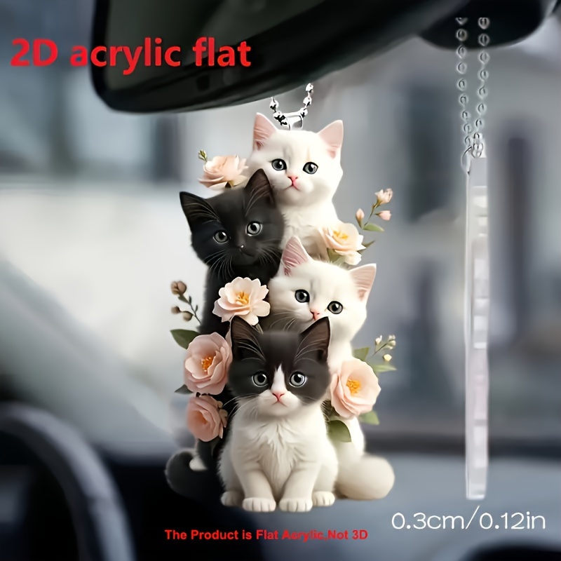 

Cat & Floral Acrylic Pendant - 2d Decor For Car Mirror, Bags & Keychains - Ideal Couple's Gift & Holiday Accessory