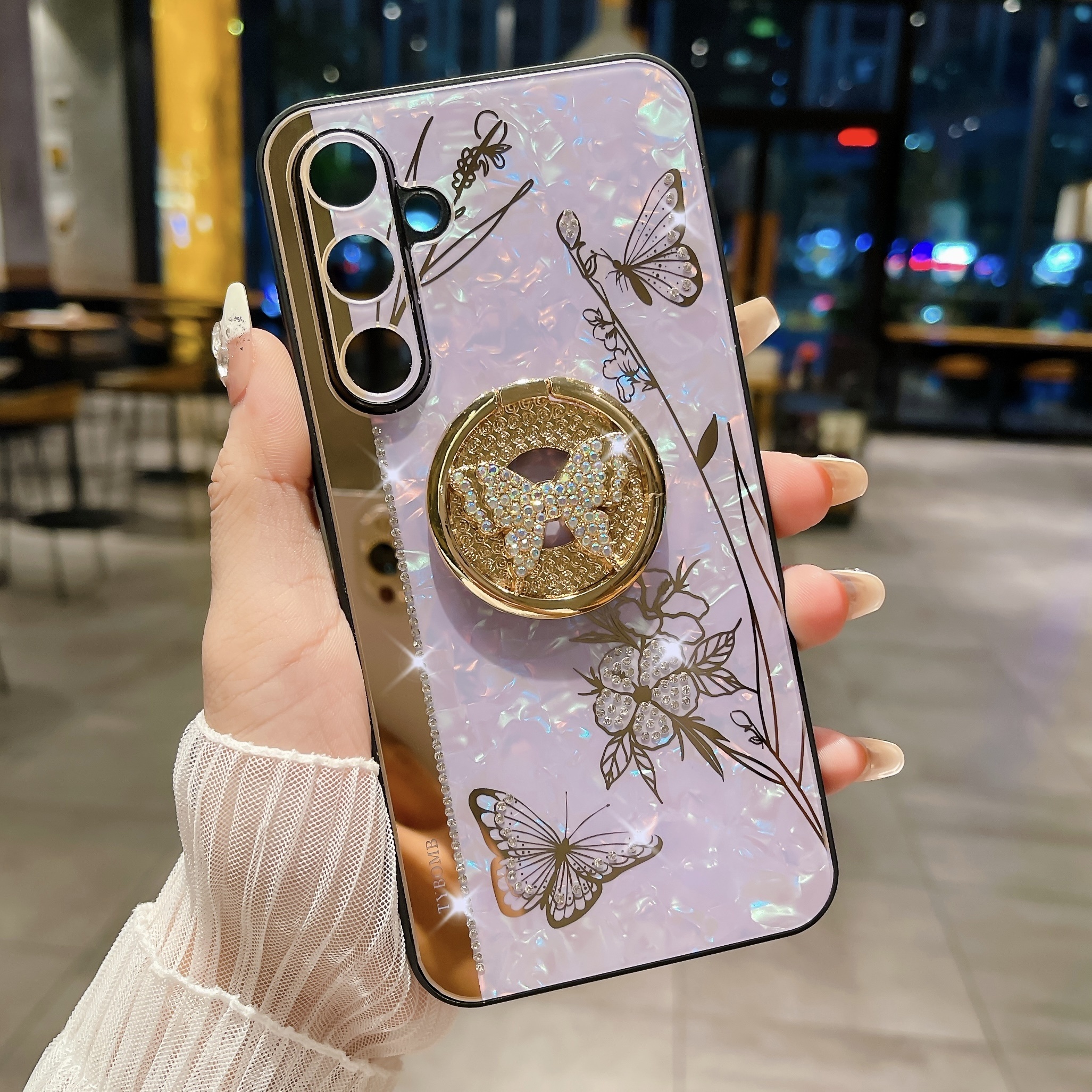 For Samsung Galaxy A15 A35 A23 A34 A24 A14 A54 A32 A53 A13 A52 Phone Case  Ladies Girl, Luxury Cute Sparkling Butterfly Flower Design With Ring Stand,