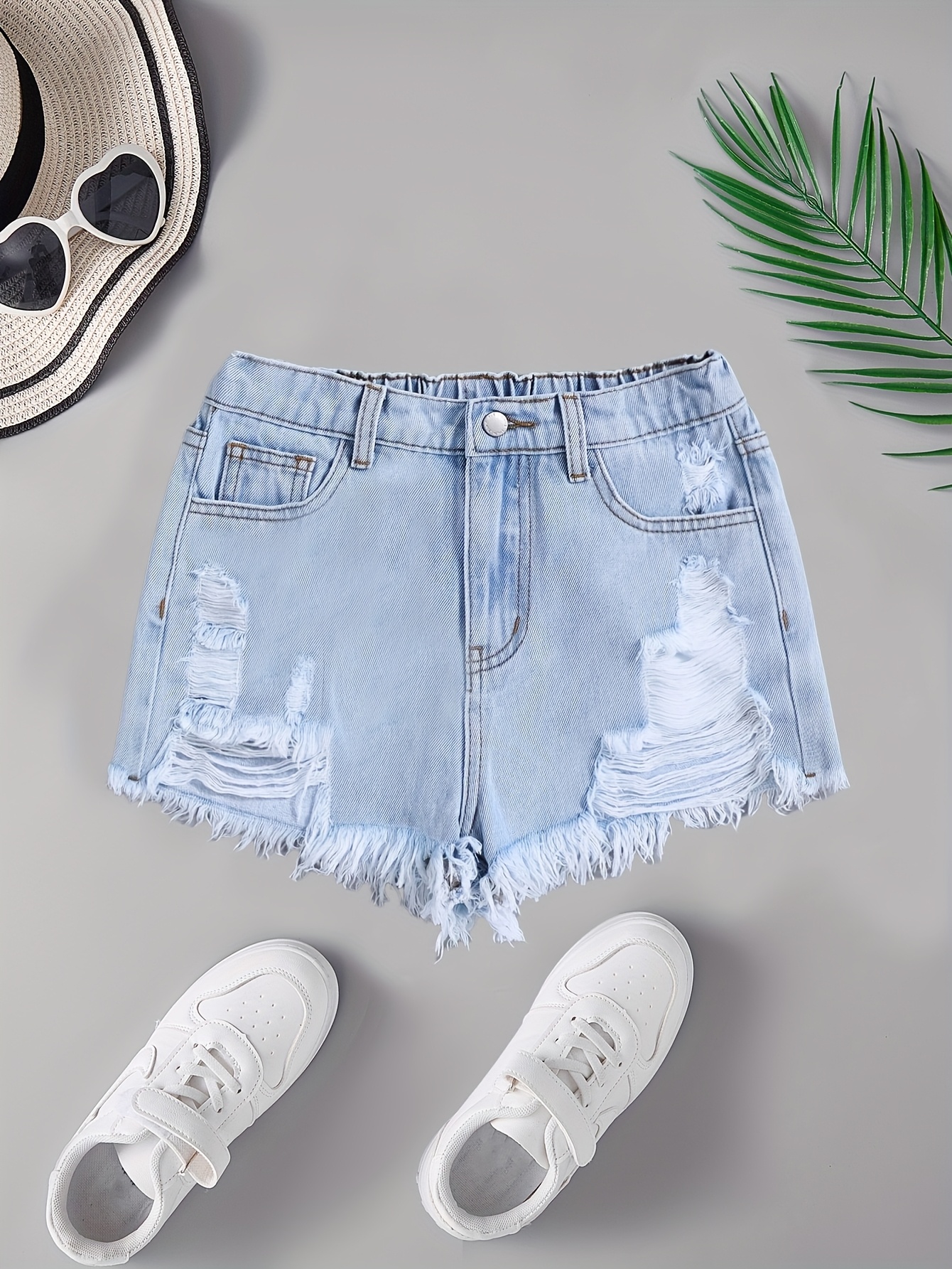 2025 new arrival high waisted ripped denim shorts girls Temu