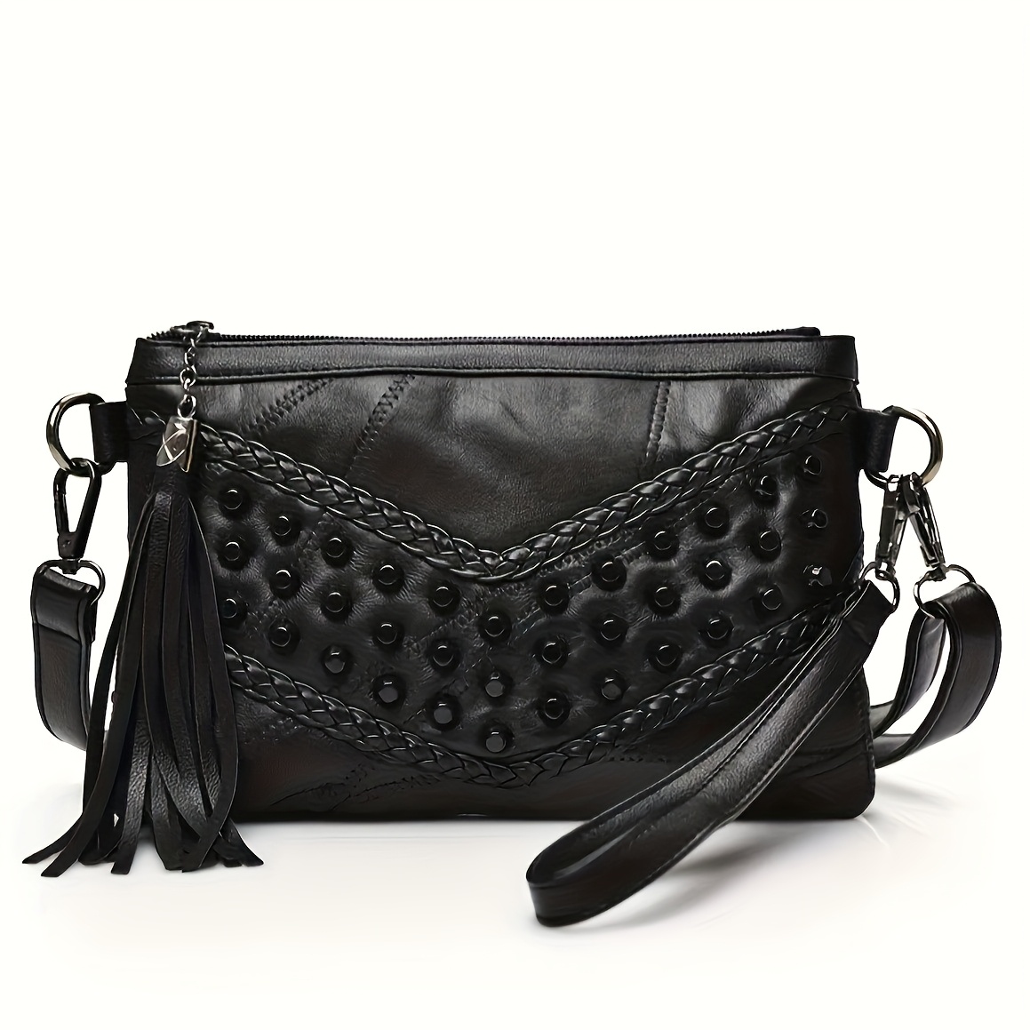 Image of Ladies' Soft Leather Studded Envelope Bag, Trendy And Fashionable Clutch, Versatile Shoulder Crossbody Bag, Perfect For Casual Shopping, Commuting, And Travel, Ideal As A Christmas Gift