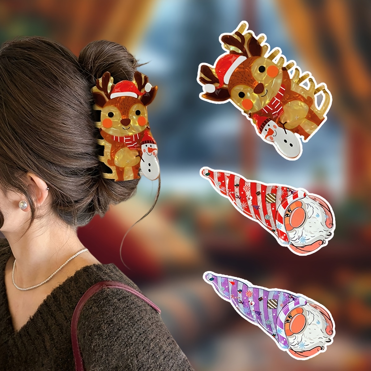 

1pc Elegant Cute Christmas Hair Claw Clip For Women, Material, Holiday Design, Single Piece