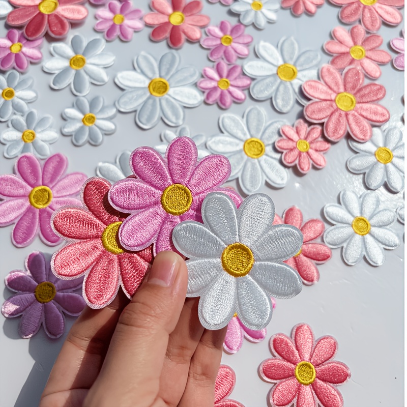 TEMU 60pcs Colorful Daisy Embroidered Iron-on/sew-on Floral Patches — Suitable For Dresses, Bags, Hats, And Jeans — Cute Flower Patches For Handmade