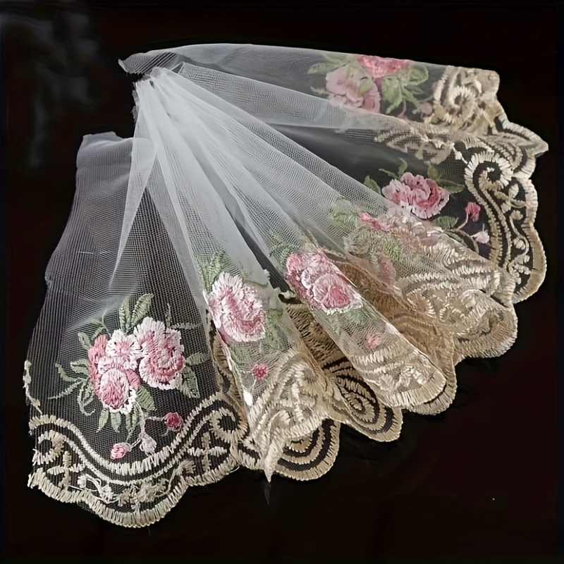E-shop 2 Yard rosa geblümtes Netzspitzen-Rosenspitze für Brautkleider, Abendkleider, Vorhänge Sofadekoration DIY-Zubehör
