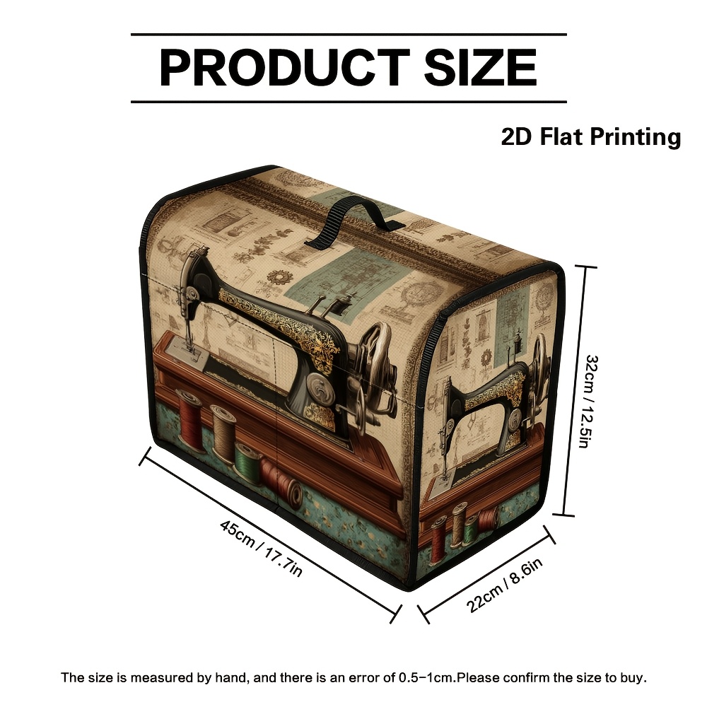 TEMU Funda antipolvo vintage para máquina de coser de 1 pieza con asa de transporte y bolsillos - Compatible con la mayoría de las máquinas de coser