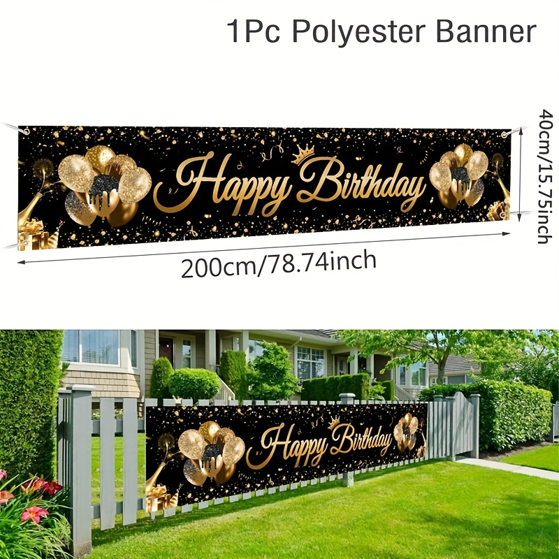 1pc, Black And Golden Happy Birthday Banner, Happy Birthday Party Decoration, Black Birthday Party Supplies, Birthday Party Background Decor, Outdoor Indoor Fence Yard Home Decor, Photo Props