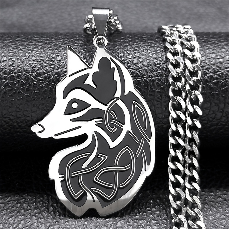 Vintage Embossed Fox Head Pendant Necklace, Forest Wildlife