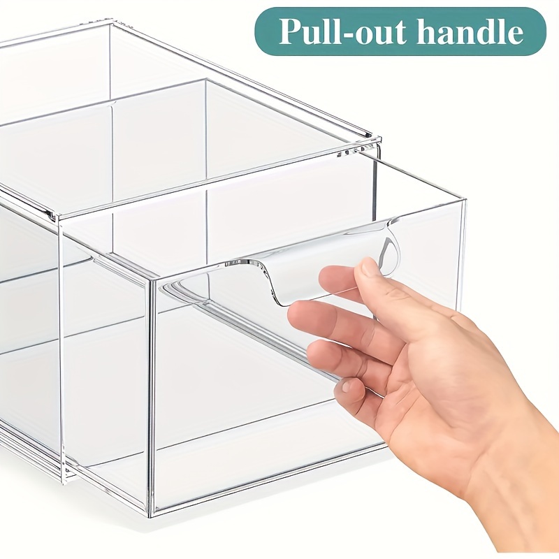 TEMU Acrylic Plastic Personal Care Dispenser Organizer - Stackable, Fragrance-free Storage Drawers With Handles For Makeup, Skincare, Jewelry, And Bathroom Essentials