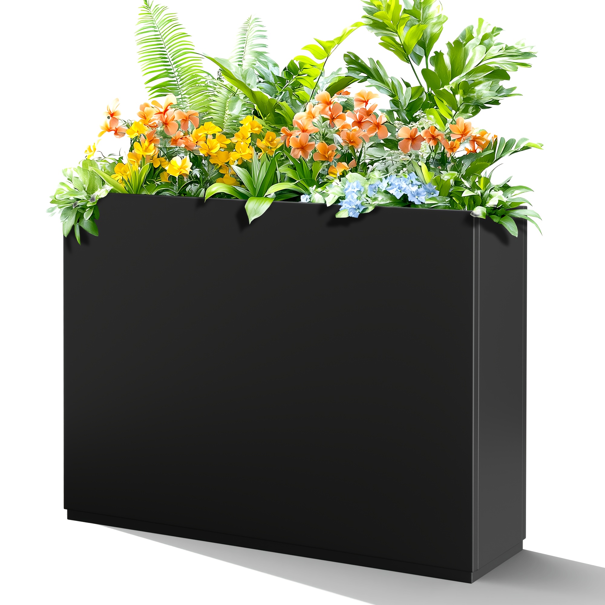 

Large Black Metal Rectangular Planter Box With Drainage Holes, Ideal For Outdoor Patio, Porch, Garden Plants - 35" L X 9" W X 25.6" H, Planter Boxes For Outside Large