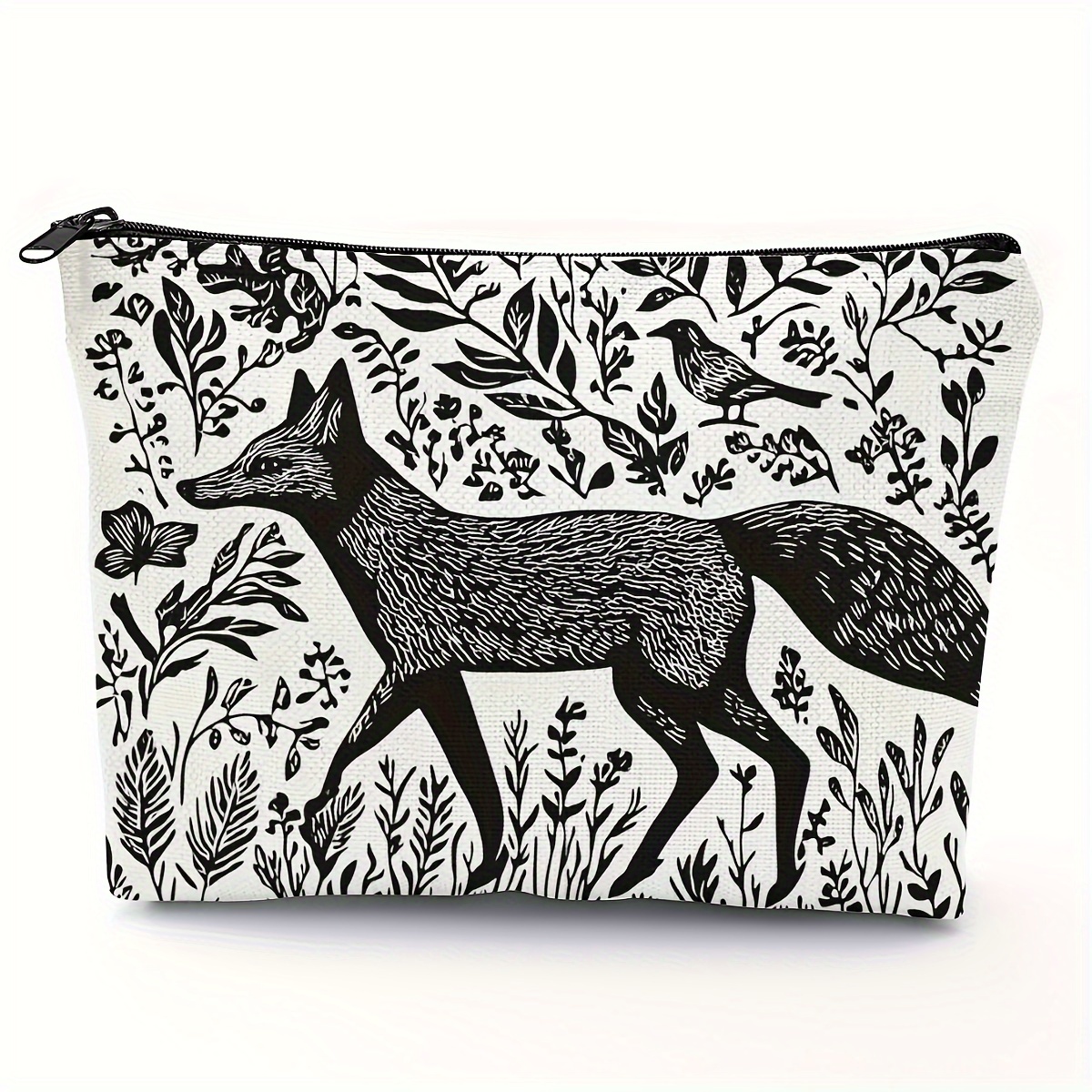 

1pc Folklore Forest Fox Print Makeup Bag, Women's Large Capacity Travel Cosmetic Pouch, 5.51x8.66 Inches (14x22cm), Casual Style, Polyester, Zippered, Foldable, Hand Wash, No Strap