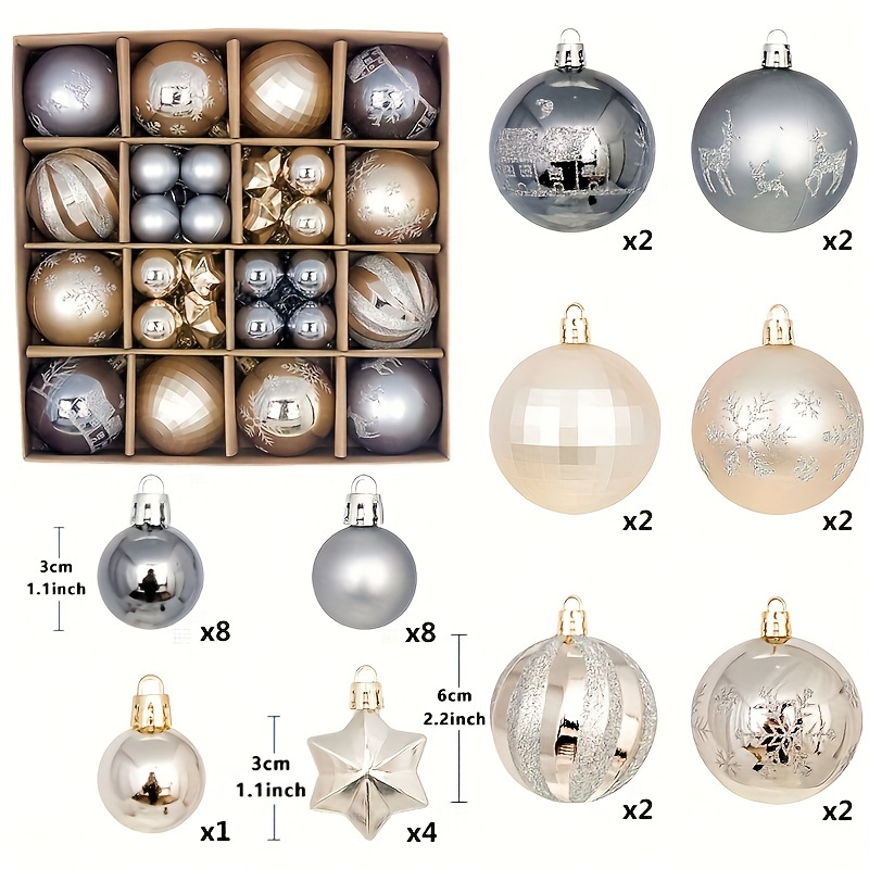 TEMU 44pcs Christmas Balls Ornaments For Christmas Tree Decorations Hanging Baubles For Home Party Holiday Decorations Gifts