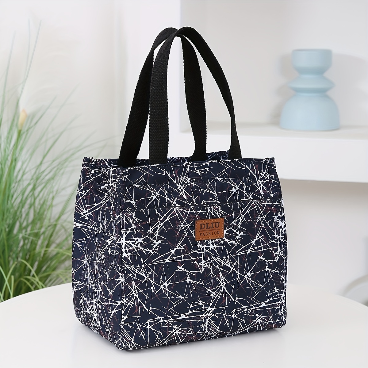New Nylon Printed Handbag Office Tote Bag Commuter Versatile Handheld Bag Large Capacity With Built-in Insulation Layer Closure Front Zipper Pocket