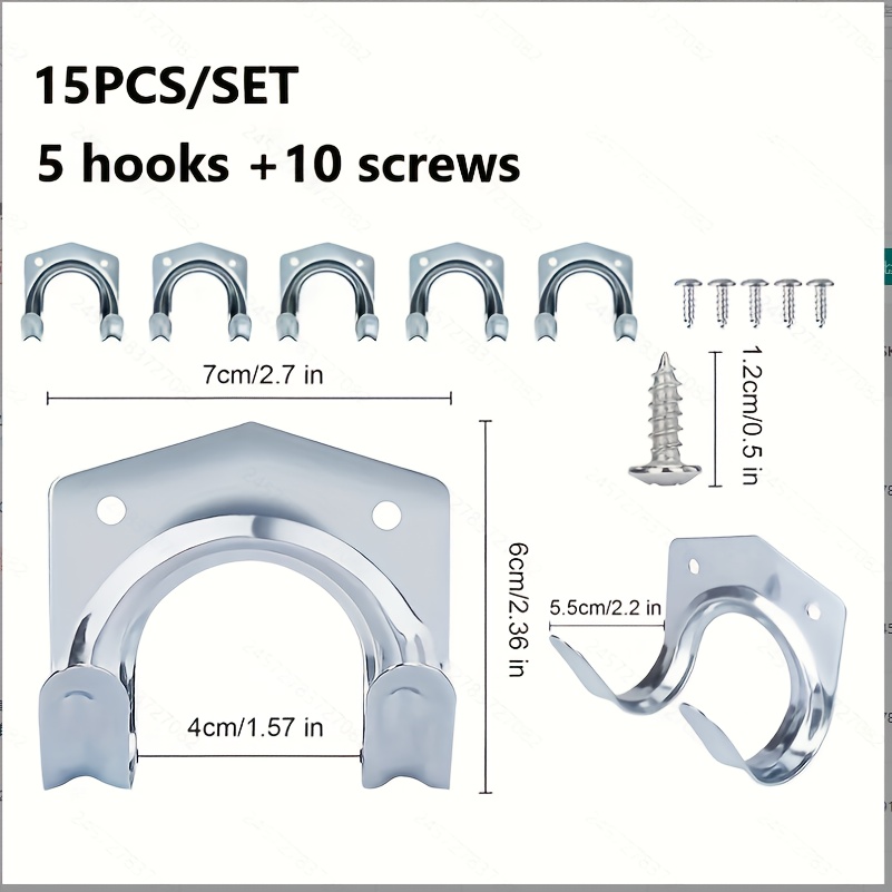 E-shop 15 Stück Industrielle Metall-Wandhaken - Einfache Installation, Lackierte Oberfläche, Mehrzweck-Hängung für Werkzeuge, Gartengeräte &