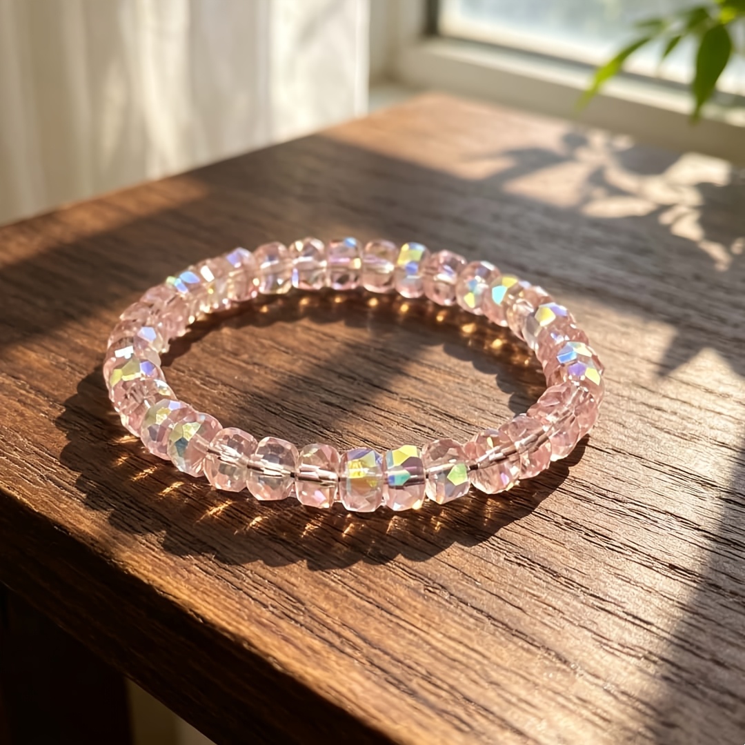 1pc Pink Glitter Carved Bead Bracelet, Attracting Love & Luck
