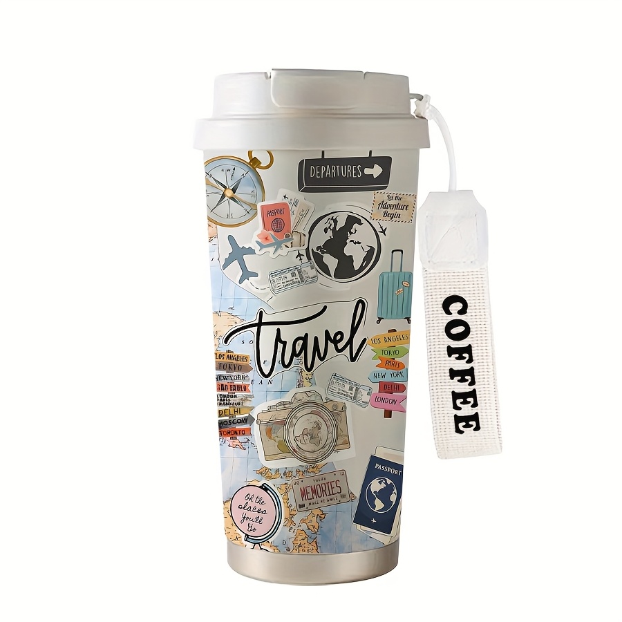 Image of 530ml/18 Stainless Steel - Portable Insulated Water With Exploration Pattern, Travel Mug Suitable For Coffee/tea, Outdoor, Office, Gym - Ideal Gift For Men & (men' & ')