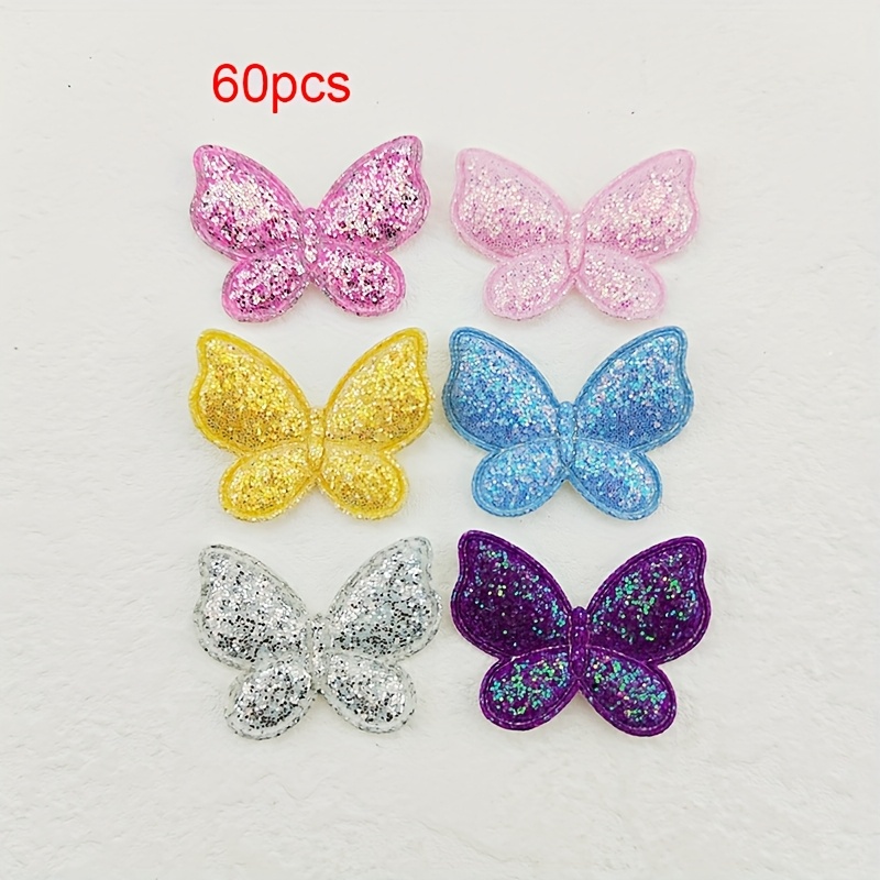 E-shop 60 Stück Glitzernde Schmetterlings-Patches für Haarklammern, DIY-Basteln, Scrapbooking & Kleidungsdekoration – Bunte Flügel, Kleine