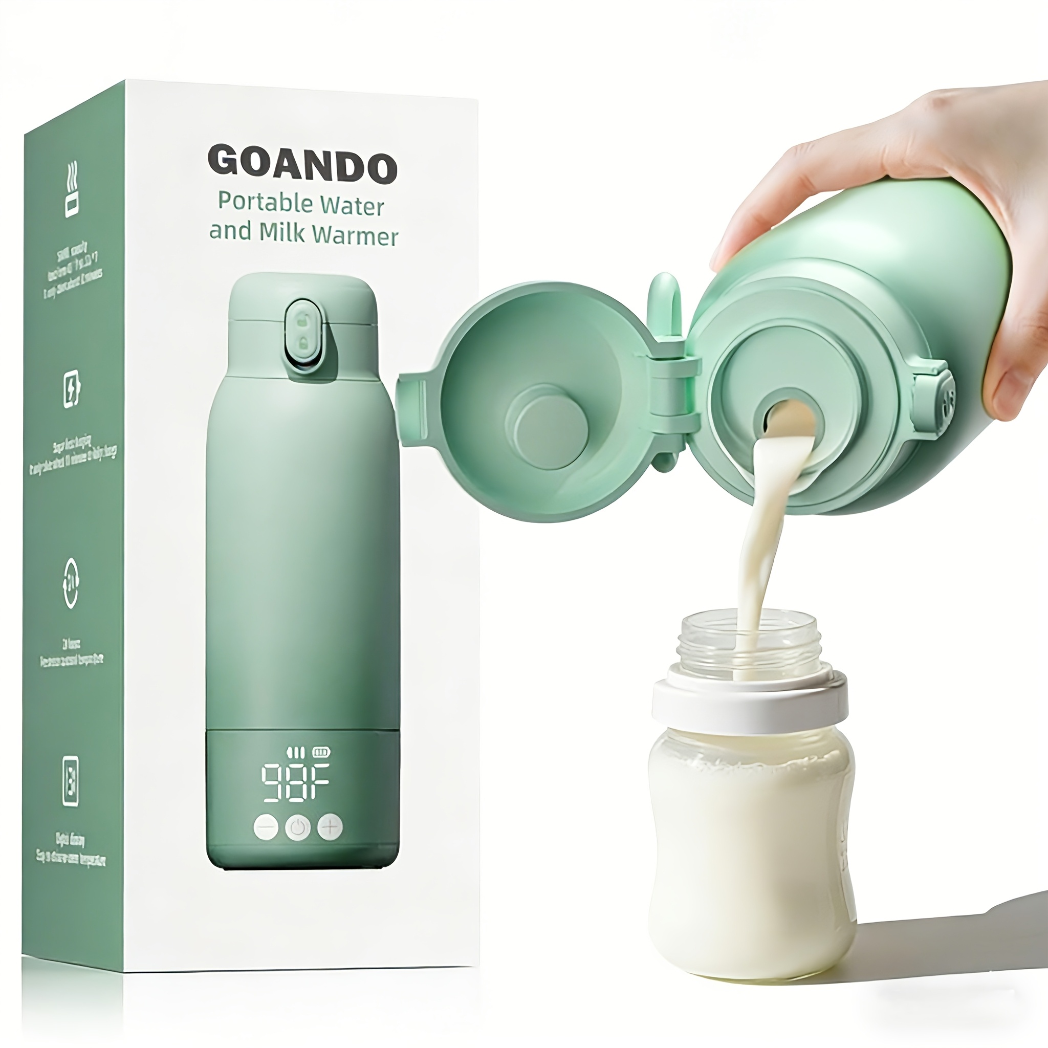 TEMU Goando Portable Bottle Warmer For Travel 12oz- 80w Fast Heating, Steel, 11400mah Rechargeable Precise & Led Display Safety Lock Cordless Travel