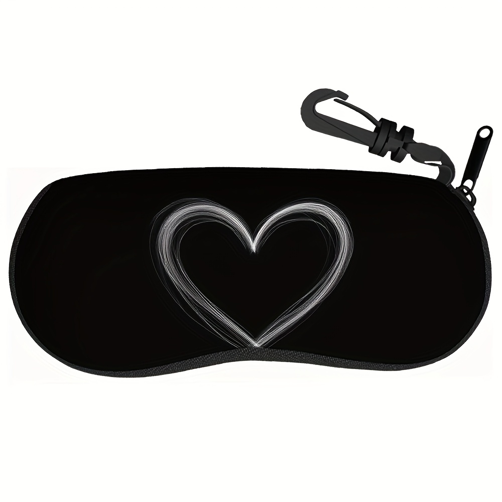 TEMU 1pc, Black Heart Print Compact Eyeglass Pouch With Buckle Clip, , Case For Women, Lightweight And Stylish Great For , And Quick Clip On To Your