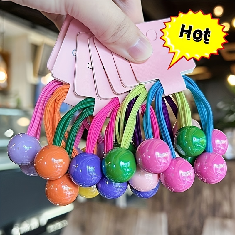 

7pcs Colorful Beads Decorative Hair Loops Candy Color Elastic Hair Ties Non Slip Ponytail Holders For Women And Daily Use Wear
