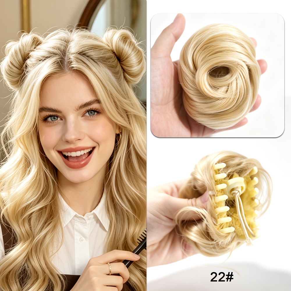 TEMU 1pc Halloween Messy Bun Hair Piece Claw Clip, Synthetic Fake Hair Bun Extension, Blonde Silver Gray, Updo Hair Accessory For Cosplay Masquerade