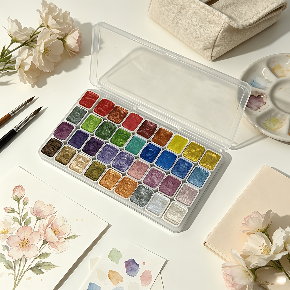 TEMU For Professional Art Use, 36 Colors And Mini Pearlescent Watercolor Pigments, Portable Watercolor Solid Pigment Set, Packed In Transparent Box,