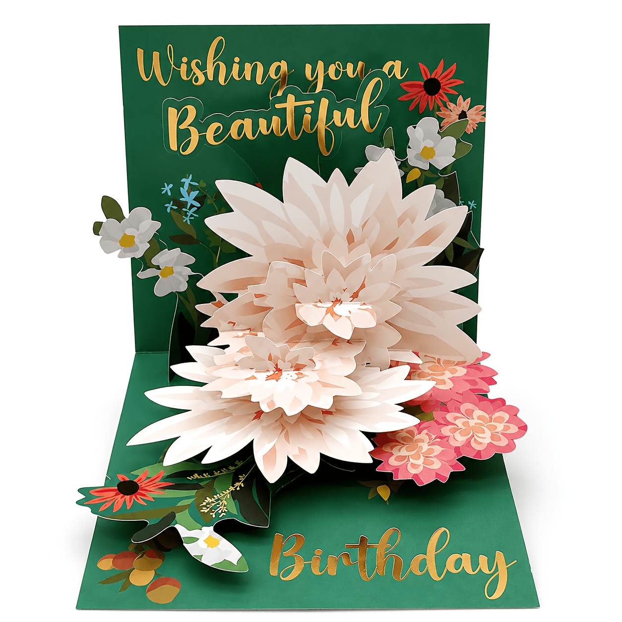 E-shop Geburtstagsblumen Dreidimensionale Grußkarte, Schön Grün mit Weißen Blumen! Die Erste für Geburtstagsgeschenke! Geburtstagswünsche Grußkarten,