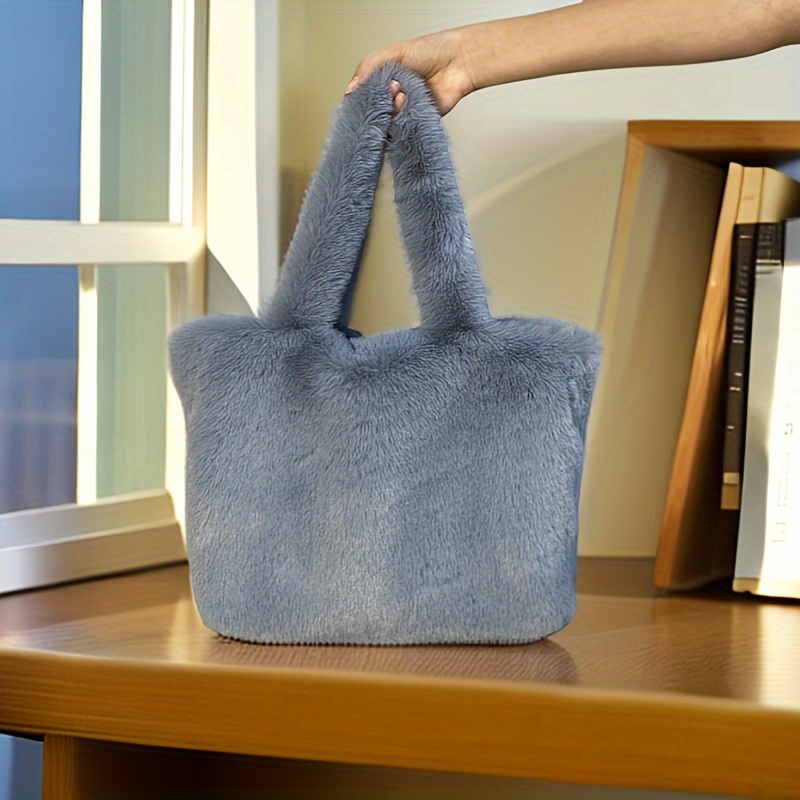 

1pc Chic Fur Large Capacity Shoulder Bag For Women - Tote With Zipper Closure