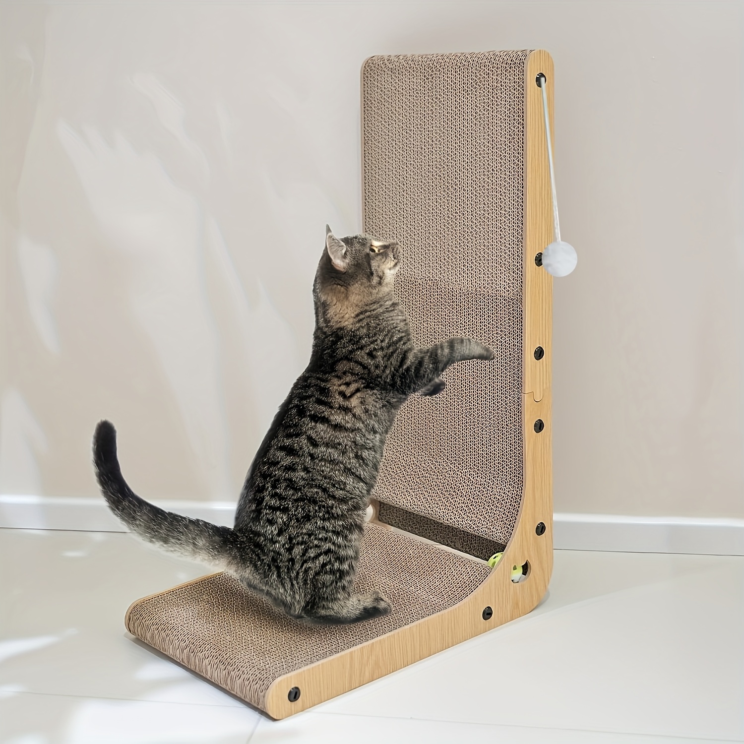 TEMU Cat Scratcher, 23.6 Inch L Shape Cat Scratch Pad Wall Mounted, Cat Scratching Cardboard With Ball Toy For Indoor Cats, Large Size