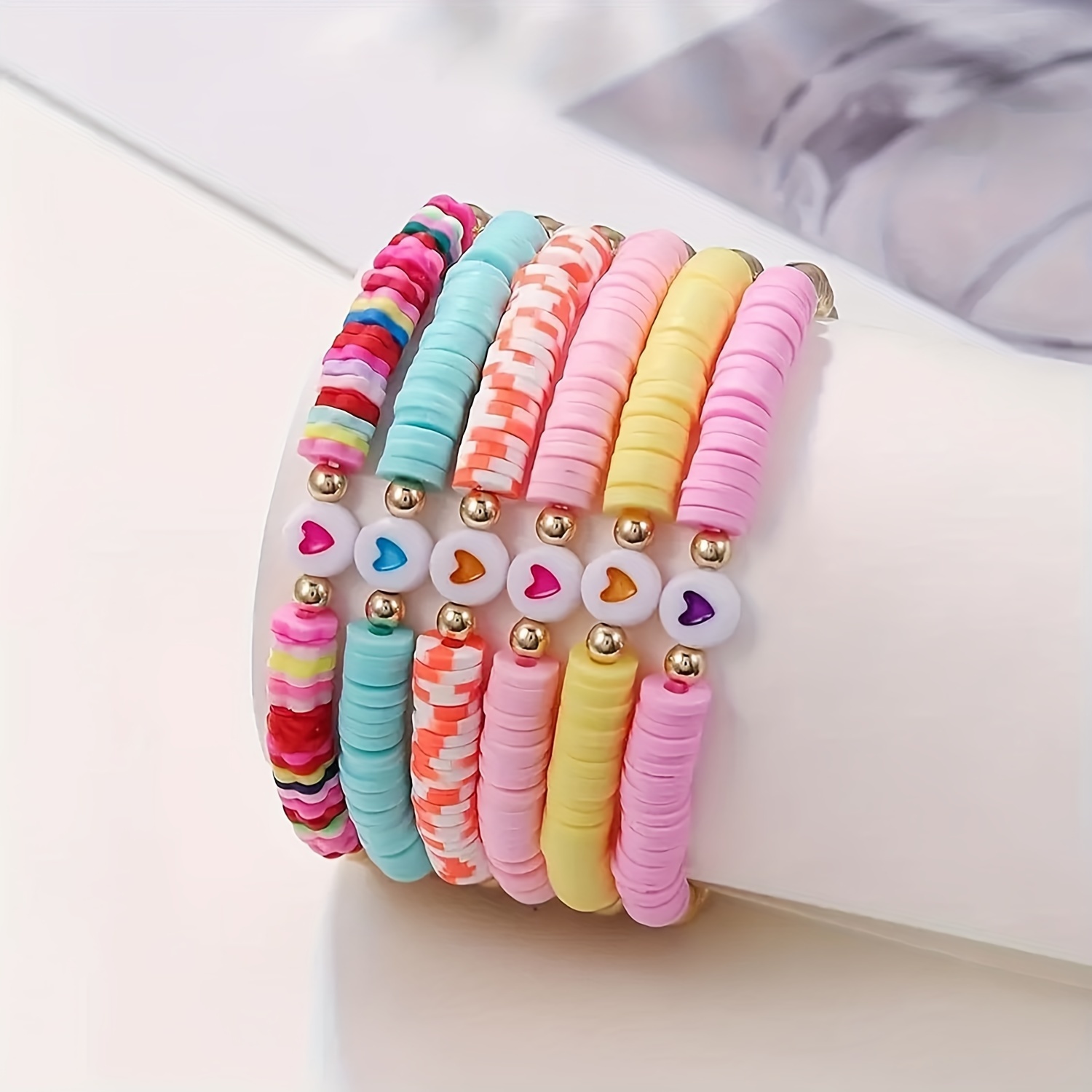 diy polymer clay bead jewelry making kit flat pre cut beads for friendship bracelets necklaces with cute butterfly heart star flower letter charms details 5