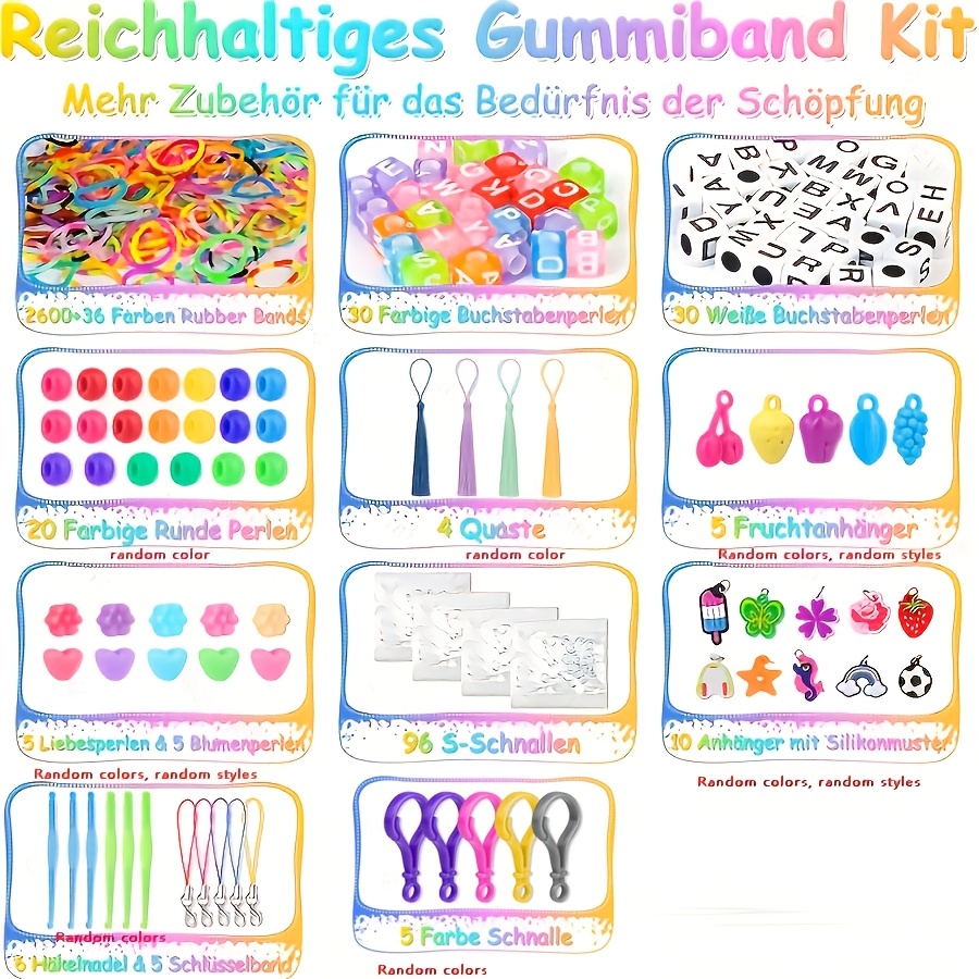 Image of 2900pcs+ 36- Bands Kit, Rubber Bands For Bracelet Making Art Craft Kit Halloween Christmas Gift No Glue Random Color