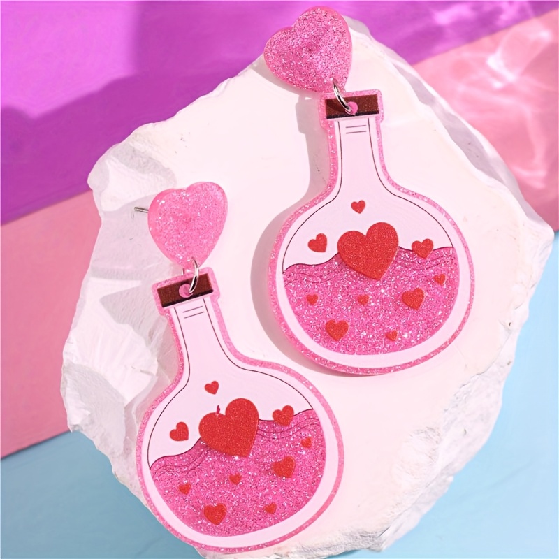 

1 Pair Pink Bottle Earrings, Acrylic Dangle With Alloy Posts, 's Day Jewelry For Women, Cute Party Accessory, Gift, No Feather