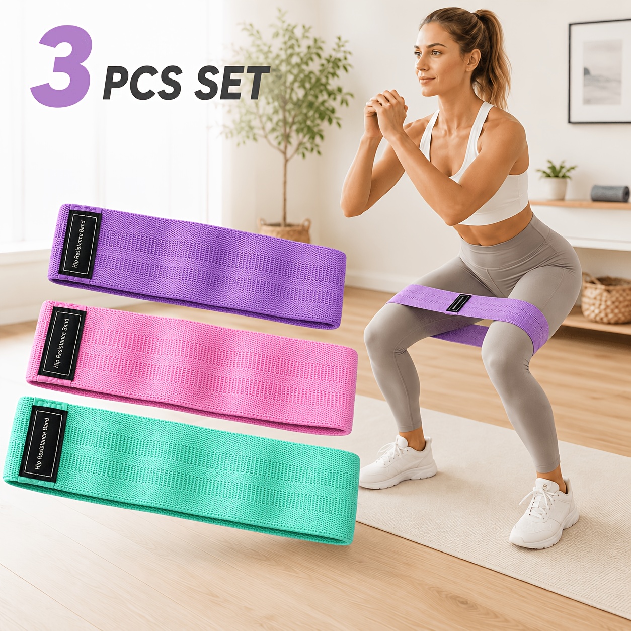 3 pack yoga resistance bands for squat glute leg