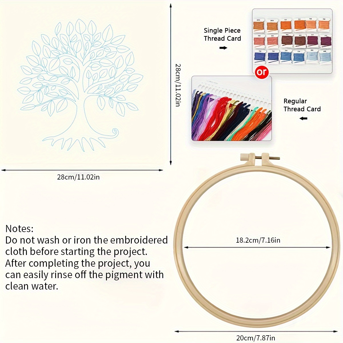 Image of 1pc Embroidery Kit, 20x20cm/7.9x7.9inch Colorful Tree Of Handmade Art For Adult Beginners, With Pattern, Instructions, Embroidery Hoop, Color Threads And Needles, Gift For