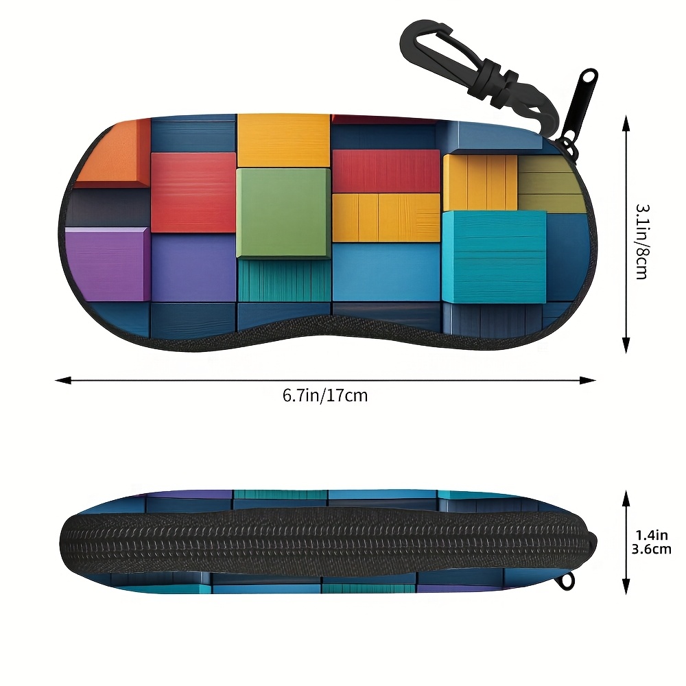 TEMU 1pc, con Estampado Geométrico de Cuadros y Clip de Hebilla, Ideal para And, Neceser con Cremallera para Gafas para Mujer, y Práctica, para la