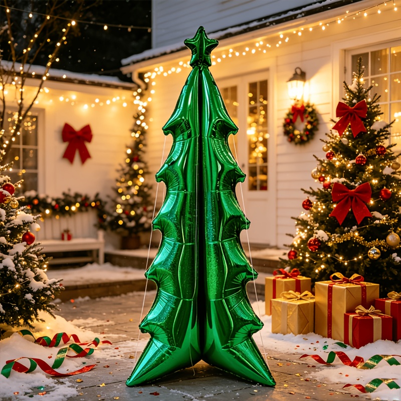 TEMU 1pc Christmas Theme Aluminum Foil Balloon, Christmas Holiday Celebration, Merry Christmas Party, Red, Green, Silvery Enormous Upright Standing