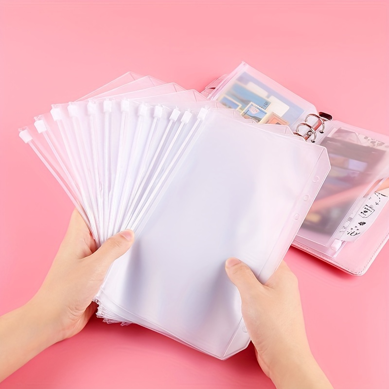 

15pcs A6 Binder Pockets Clear Pvc 6-holes Binder Envelopes Zipper Binder Pouches For A6 Notebook Binder, Cash Envelopes For Budgeting, Waterproof Zipper Budget Envelopes Loose Leaf Bags