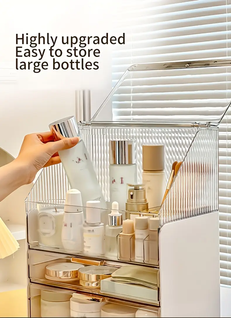 1pc large capacity clear cosmetic perfume organizer transparent makeup brush holder with multiple compartments lightweight polished bathroom countertop storage box for women men no assembly needed Product details 4
