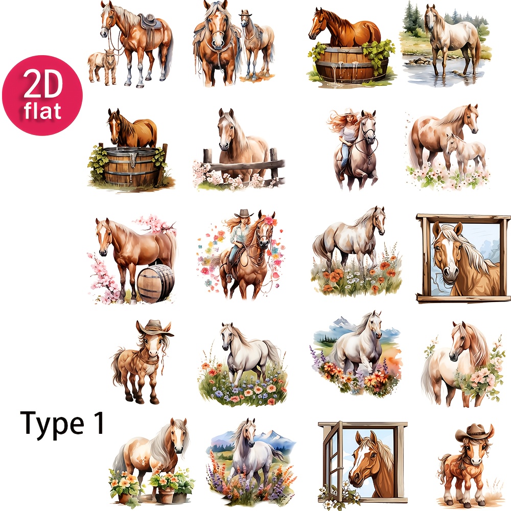 Image of 2d Flat 1 Pack Vintage Horse Stickers For Diy Scrapbooking, Journaling, Photo Albums, Photo Albums, Stationery, Materials, And Decoration, 2d Flat