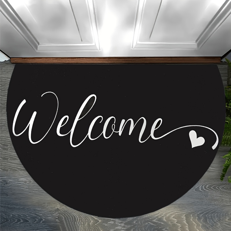 TEMU 1pc 2d Flat Printing Flannel Material Door Mat, Flannel Semicircular Entrance Mat + 10mm Thickness + 500g/㎡, 1pc Elegant Welcome Semicircular