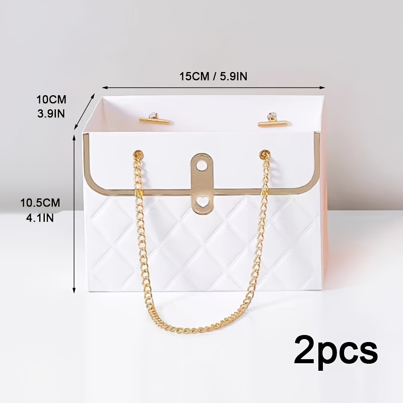 Image of 2pcs Flower Gift Boxes With Handle Chains, Elegant Bag-shaped Creative Floral Bags, Perfect For Weddings, Valentine's Day, Mother's Day & Home Decoration