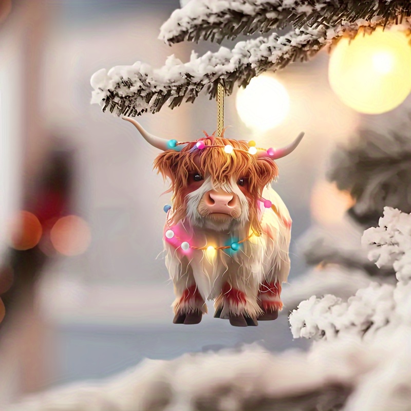 

[customer ] 1pc Lights Long-haired Cow Ornament - Unique 2d Acrylic Christmas Tree Charm, Fashionable Home Decor Pendant - For Car Mirror, Bags & Keychains - Perfect Gift