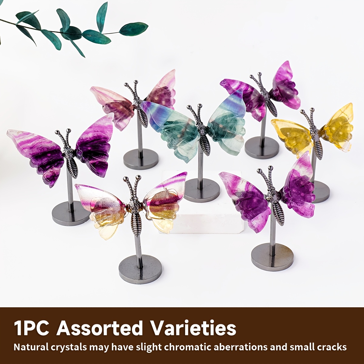 TEMU 1pc Couleur Aléatoire Cristal Naturel Artisanal Fluorite Naturelle Papillon Sculpture Ornement - Style Bohème d'Aile , pour Décoration de Bureau