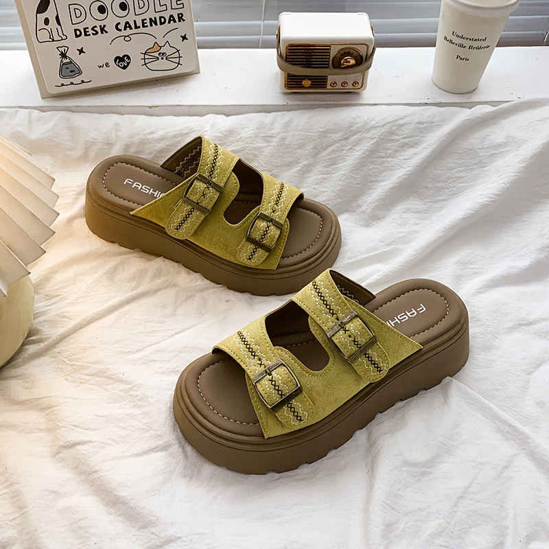 TEMU New Versatile Thick-soled Fashion Short Person Height-increasing Dress Matching Outdoor Slippers, Women Shoes